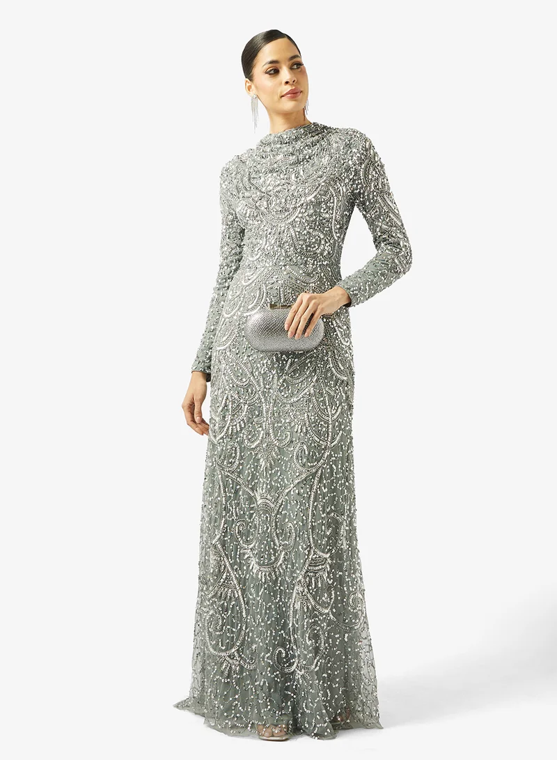 Maryisa  Cowl Neck Sequin Maxi Dress for Women | Best Price UAE